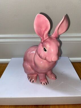 Pink Ceramic Bunny Figurine - Decorative Home Accent